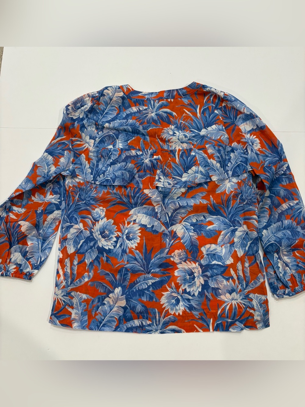 J Crew Top Ratti Rio Floral Print Ruffle Blouse Shirt Red & Blue Tall Small - Picture 5 of 6